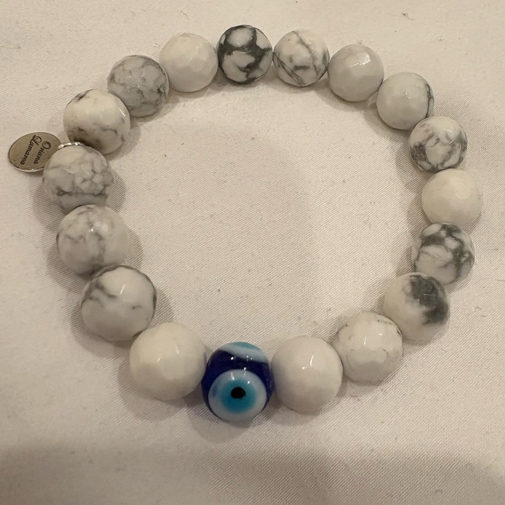 Oriana Lamarca White Howlite and Handmade Evil Eye Glass Accent Bracelet